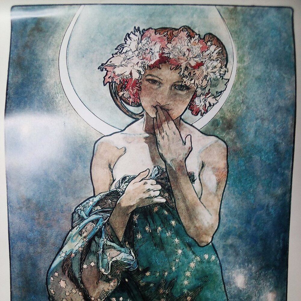 Vintage Alphonse Mucha The Moon Art Nouveau Print Lithography 23x36